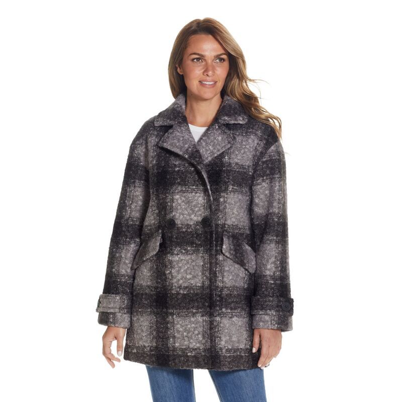 ウェザーキャスト レディース アウター ジャケット・ブルゾン コート Womens Weathercast Double Breasted Boucle Peacoat Black Plaid ブラッ
