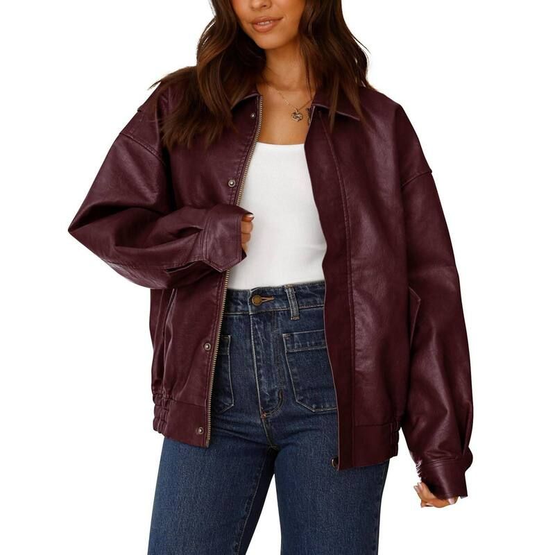 メガリテイラー レディース アウター ジャケット・ブルゾン レザー フェイクレザー MegaRetailer Womens Oversized Faux Leather Moto Jacket Mul
