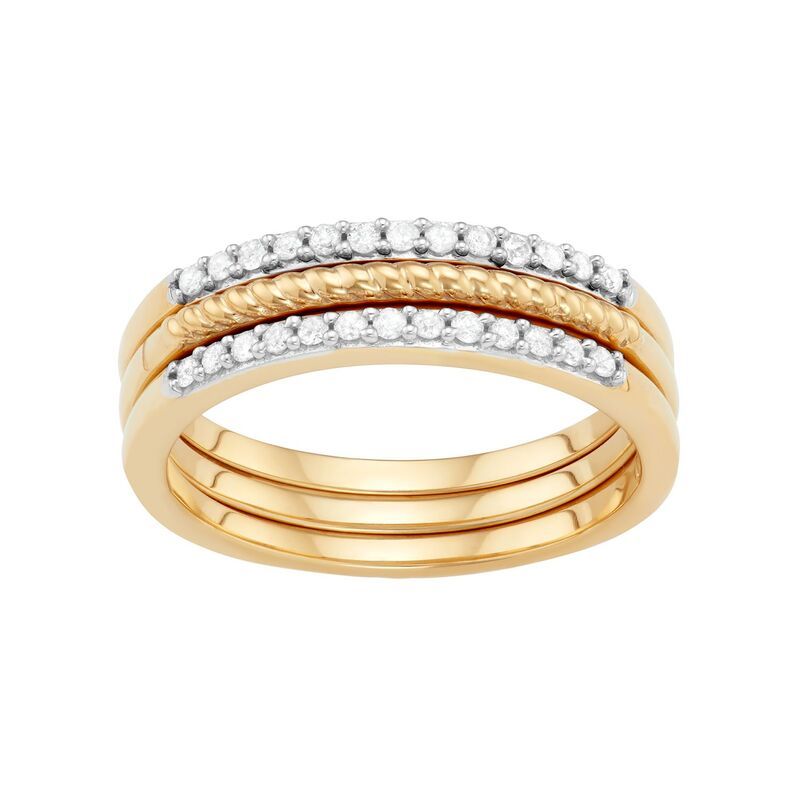 ジュエルエクセス レディース アクセサリー リング Jewelexcessterling Silver 14 CaratW Diamond Textured Stack Ring Set Gold T
