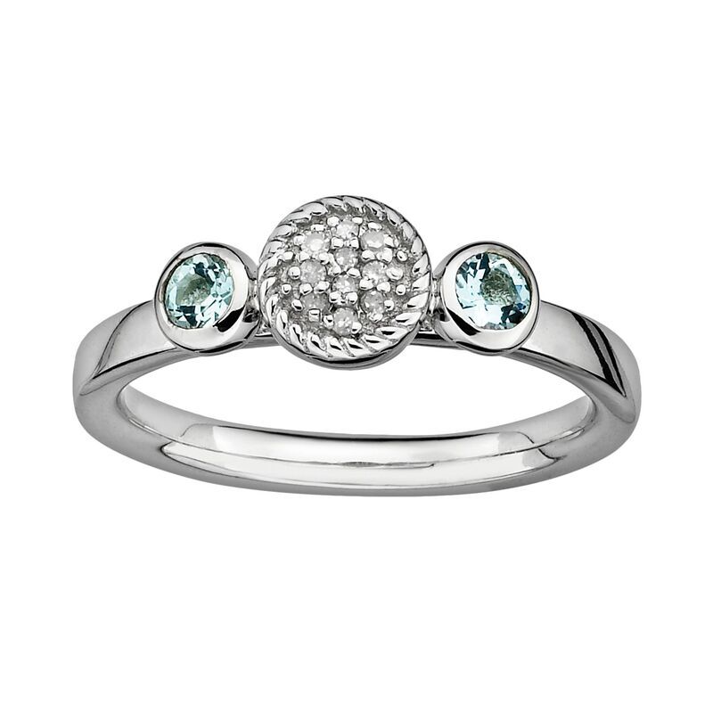 スタックスアンドストーンズ レディース アクセサリー リング Stacks Stonesterling Sterling Silver Aquamarine Diamond Accent Stack