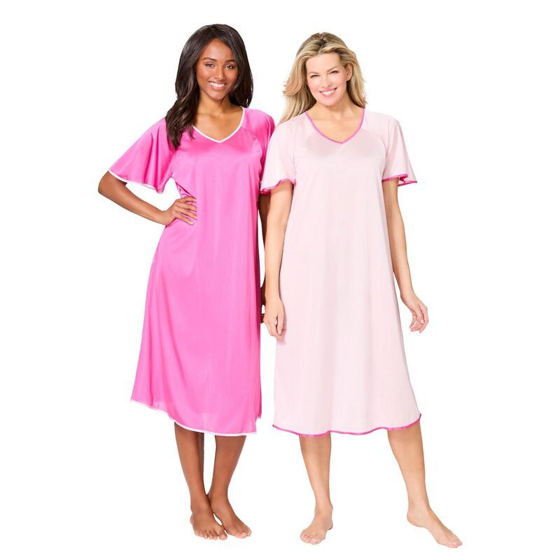 【送料無料】 オンリーネセシティーズ レディース ナイトウェア アンダーウェア Only Necessities Plus Size 2Pack Short Silky Gown Paradise P