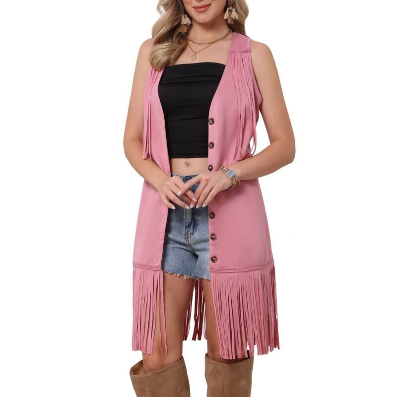 【送料無料】 インスパイア シック レディース ジャケット・ブルゾン アウター Fringe Vest for Women Faux Suede Sleeveless Cowgirl V Neck B