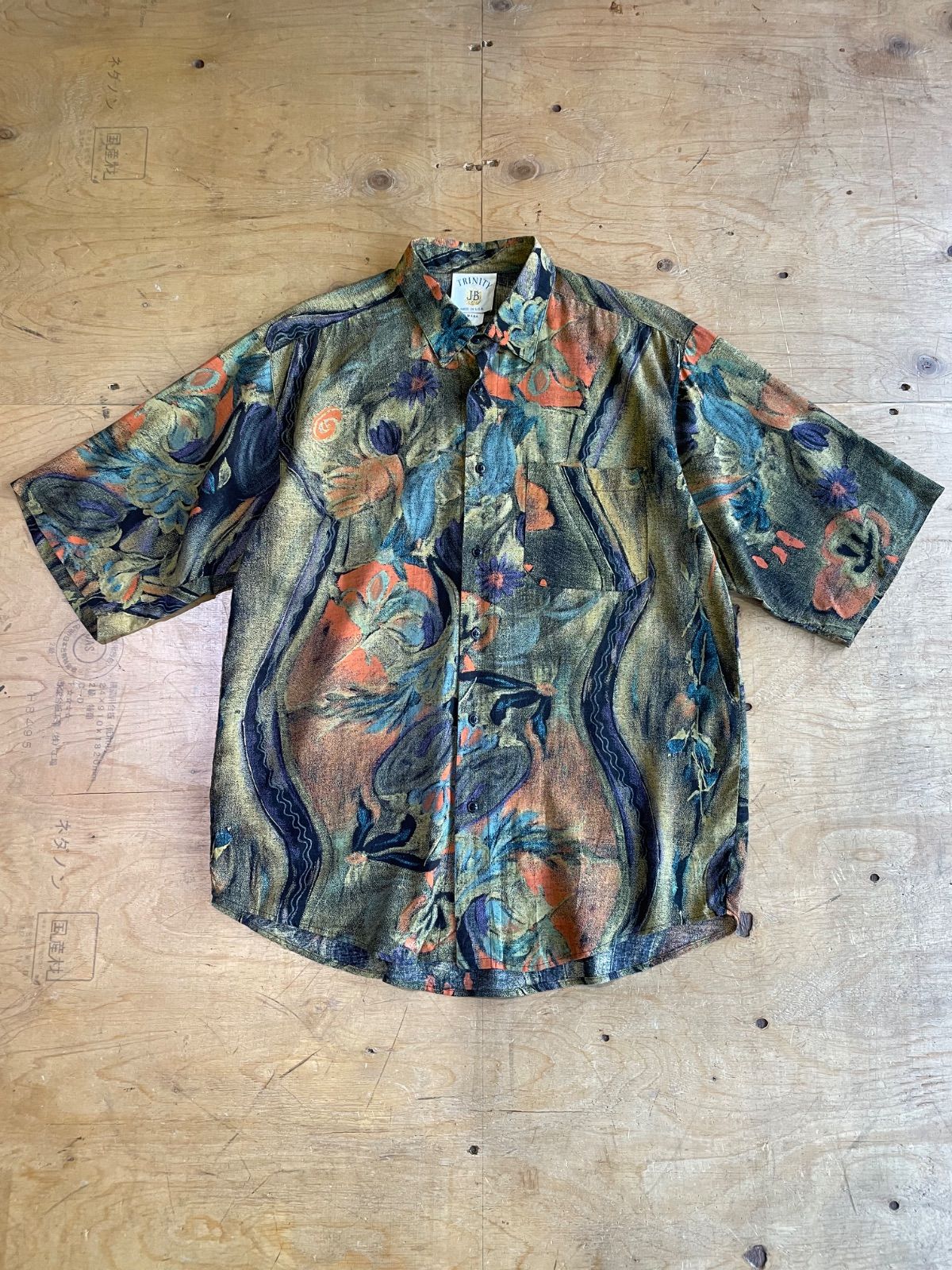~1990's TRINITY JB　S/S Shirt　SIZE : L　1990年代　シャツ　レーヨン　半袖シャツ　柄シャツ