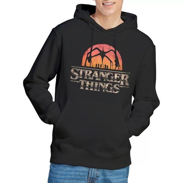 ストレンジャーシングス メンズ トップス Tシャツ ロゴ パーカー Stranger Thingstranger Thingsunset Logo Hoodie Black ブラック