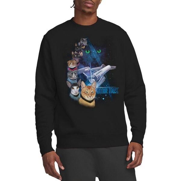 スター・トレック メンズ アウター パーカー・スウェット シャツ Star Trek Star Trek Feline Galaxy Crew Sweatshirt Black ブラック