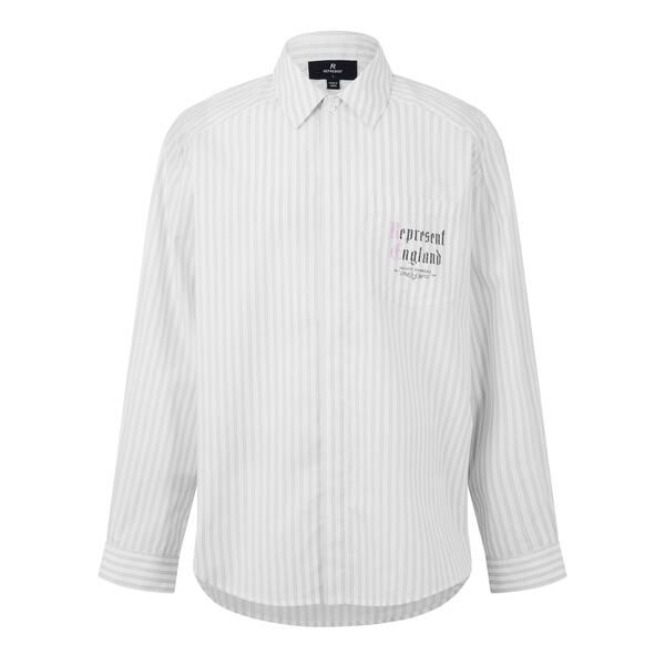 リプレゼント メンズ トップス シャツ Represent Mens Pinstripe Long Sleeve Patterned Shirt Flat White ホワイト