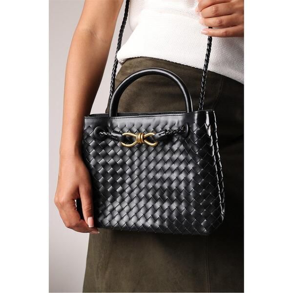 ホエアズザットフロム レディース バッグ レザー Wheres That From Wheres Woven Leather Tote bag with Goldetail Black ブラック