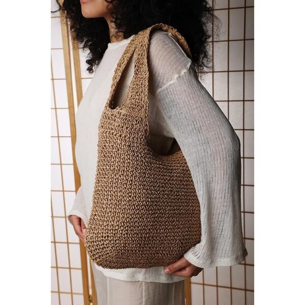 ホエアズザットフロム レディース バッグ Wheres That From Where slouchy Raffia Shoulder Bag Brown ブラウン