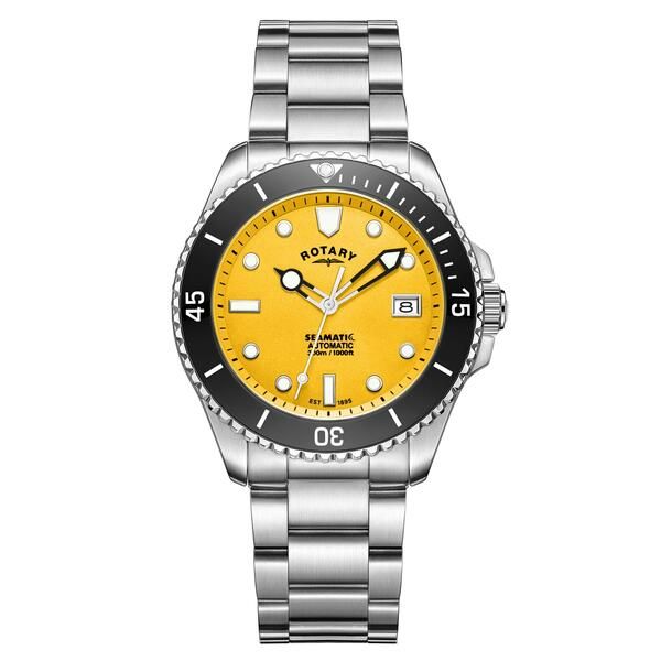 ロータリー メンズ アクセサリー ピアス・イヤリング Rotary Menseamatic Yellow Dial SS Bracelet Watc Silver シルバー