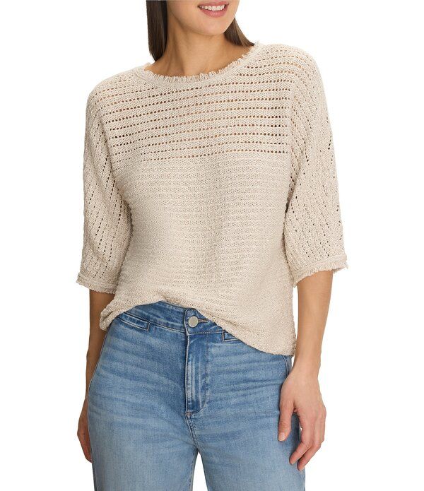 ニックアンドゾー レディース アウター ニット・セーター NIC ZOE Tonal Textured Boat Neck 34 Dolman Sleeve OpenKnit Sweater Neut
