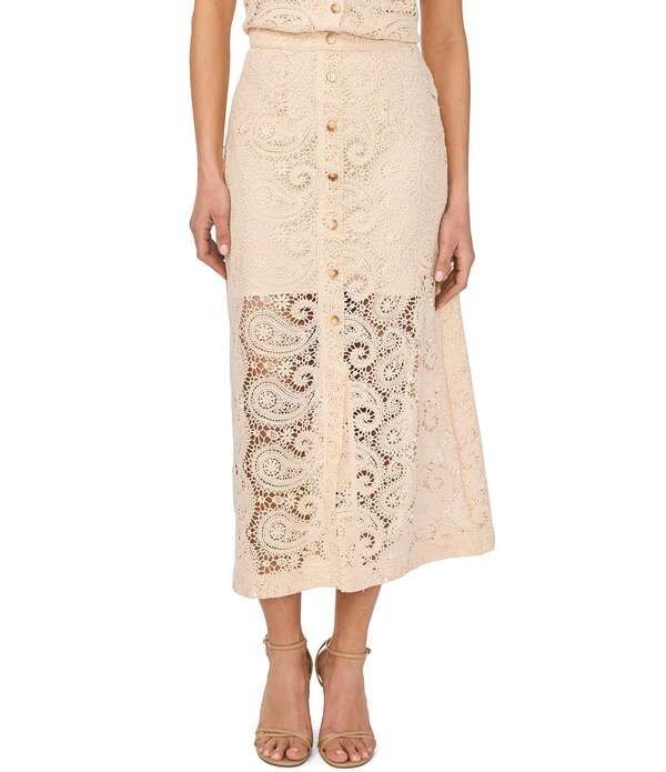 セセ レディース ボトムスカート ミディ レース CeCe Paisley Lace Button Front Coordinating Midi Skirt Natural