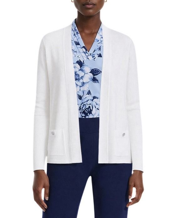 アンクライン レディース アウター ニット・セーター プチ カーディガン Anne Klein Petite Malibu Cardigan With Front Pockets Crisp Whit