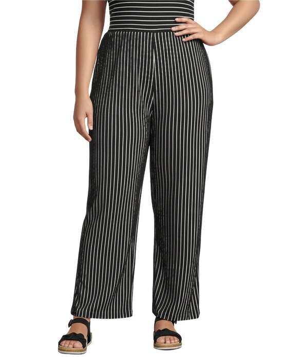 カレッサ レディース ボトムス カジュアルパンツ プラスサイズ アンクル ニット Calessa Plusize Textured Knit Stripe WideLeg PullOn Ankle P
