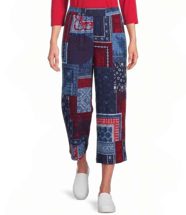 アリソン デイリー レディース ボトムス カジュアルパンツ プチ パッチワーク Allison Daley Petite Size Navy Bandana Patchwork PullOn Crin