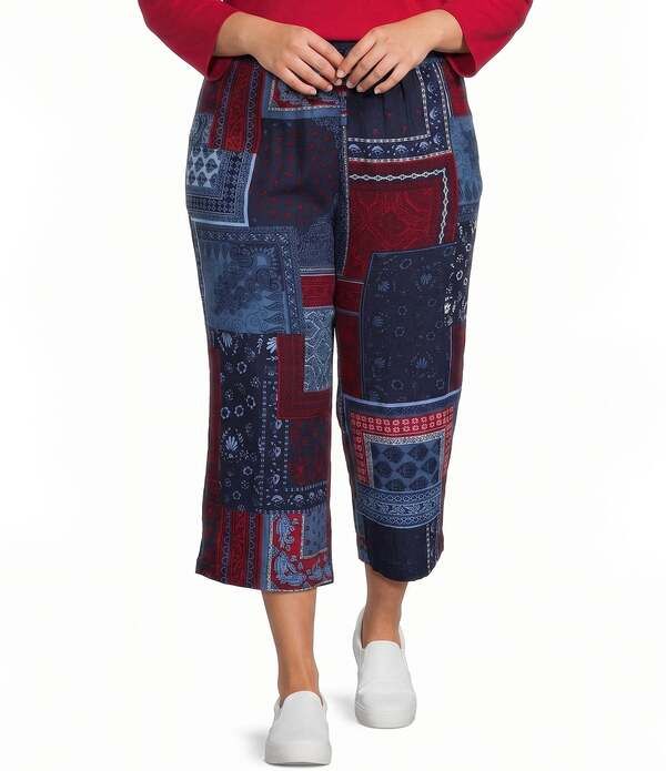 アリソン デイリー レディース ボトムス カジュアルパンツ プラスサイズ パッチワーク Allison Daley Plusize Navy Bandana Patchwork PullOn Crin