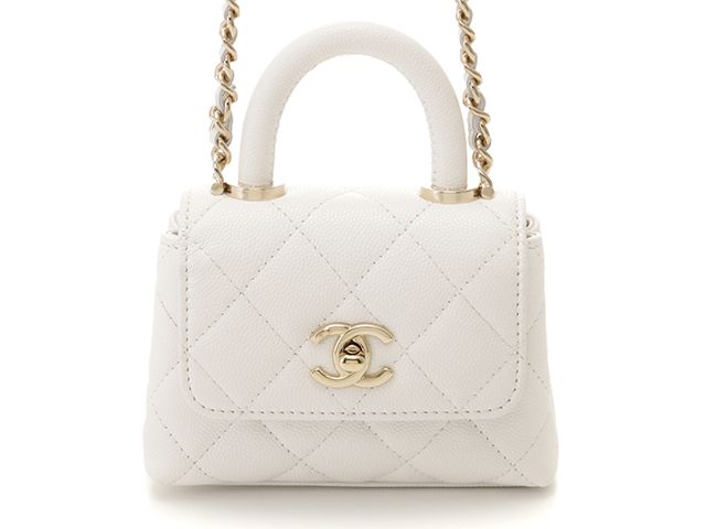 CHANEL シャネル マトラッセ ココハンドル マイクロ AP4245 ショルダーバッグ キャビアスキン ホワイト レディース【中古】472