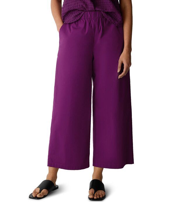 エイリーンフィッシャー レディース ボトムス カジュアルパンツ コットン Eileen Fisher Organicotton Poplin WideLeg PullOn Pants Berry Bl