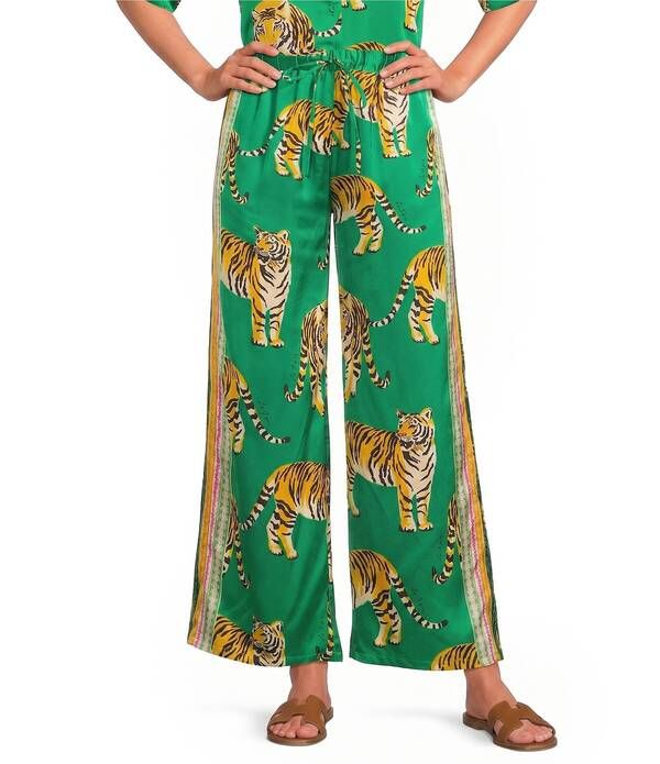 シュガーリップス レディース ボトムス カジュアルパンツ ワイドレッグ プチ プリント サテン Sugarlips Petite Size Tiger Jungle Printed Satin Hig