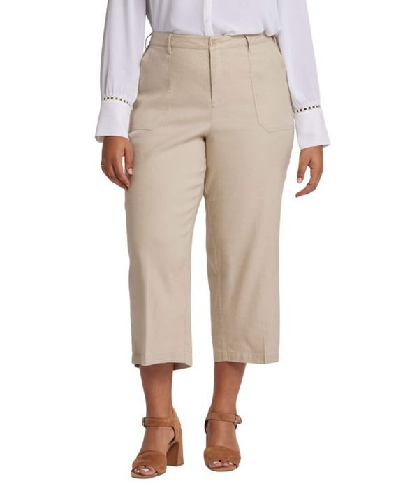エヌワイディージェイ レディース ボトムス カジュアルパンツ ワイドレッグ プラスサイズ キャップ リネン NYDJ Plusize Stretch Linen Blend High Rise Wid