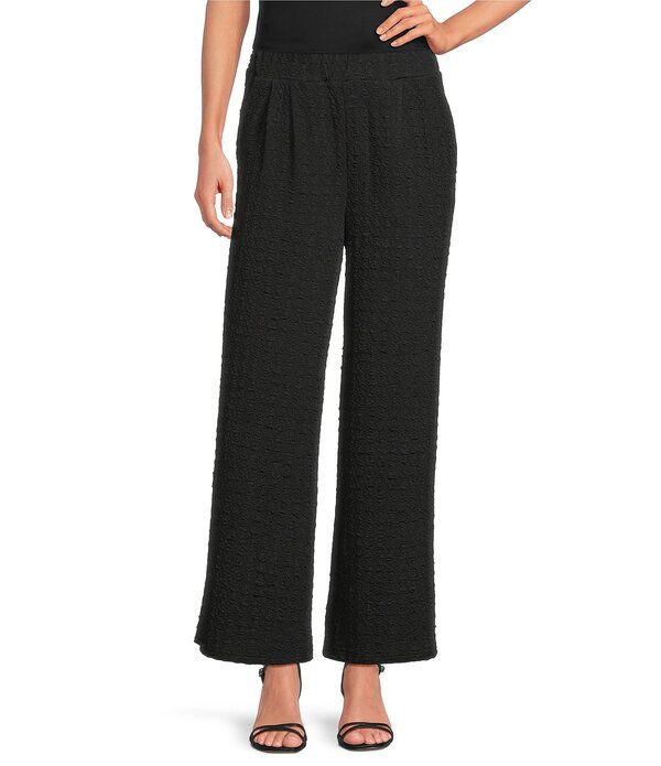 カレッサ レディース ボトムス カジュアルパンツ ワイドレッグ ニット Calessa Textured Crinkle Knit Wide Leg PullOn Pants Black ブラック