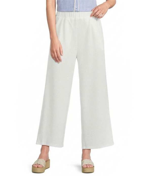 カレッサ レディース ボトムス カジュアルパンツ ワイドレッグ ニット Calessa Textured Knit PullOn Wide Leg Pants White ホワイト