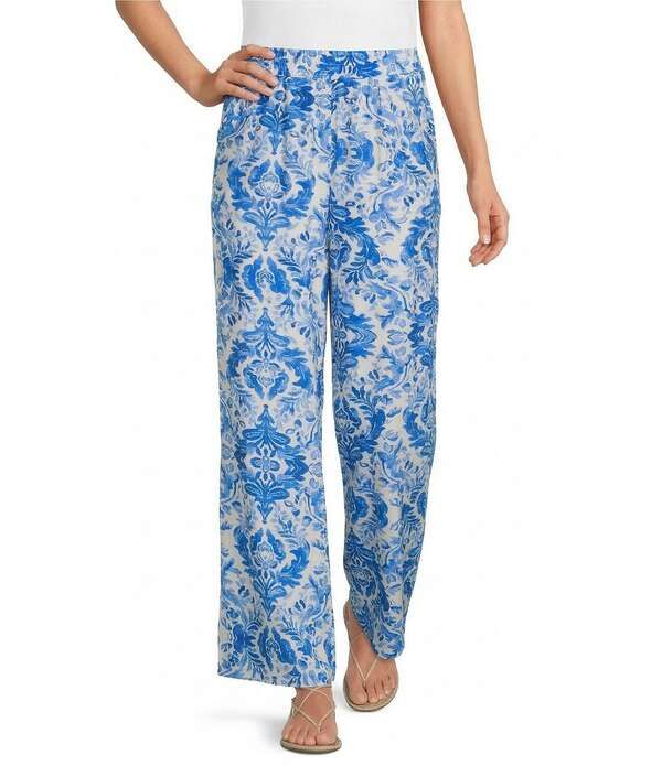 カレッサ レディース ボトムス カジュアルパンツ ワイドレッグ Calessa Porcelain Mosaic Woven PullOn Wide Leg Pants BlueWhite ホワイト 17,026円