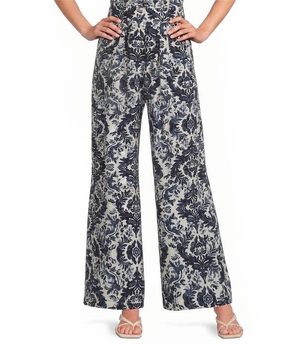 カレッサ レディース ボトムス カジュアルパンツ プリント Calessa Coordinating Antique Mosaic Print PullOn WideLeg Pants WhiteNa