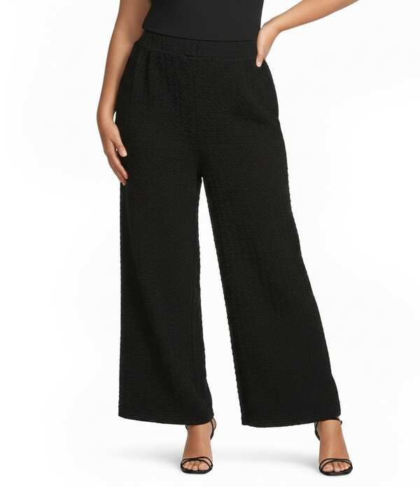 カレッサ レディース ボトムス カジュアルパンツ ワイドレッグ プラスサイズ ニット Calessa Plusize Textured Crinkle Knit Wide Leg PullOn Pan
