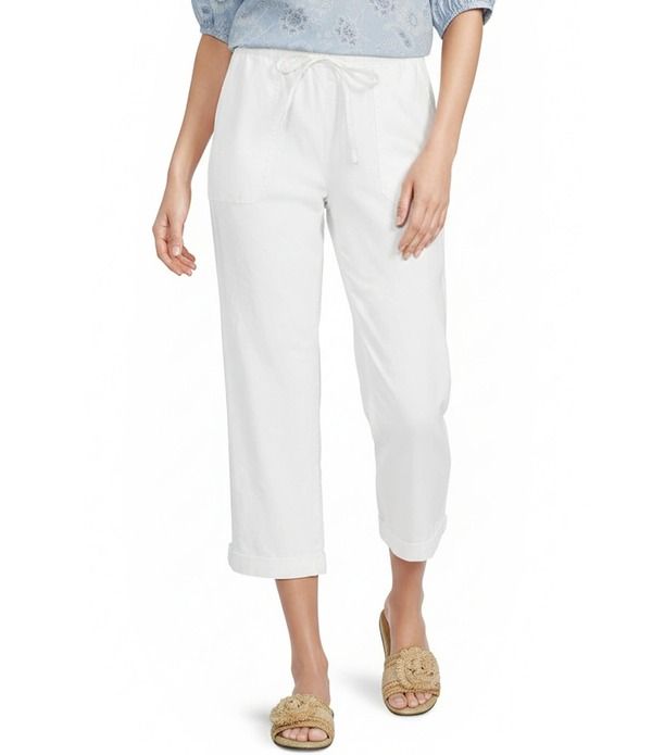ナーチャー レディース ボトムス カジュアルパンツ ストレート リネン Nurture Stretch Linen Blend Cuffed Straight Leg Cropants White ホ