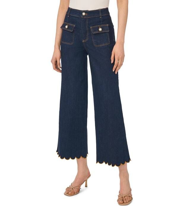 セセ レディース ボトムス デニムパンツ ワイドレッグ クロップド ジーンズ CeCe Wide Leg Cropped Scallop Denim Jeans Indigo インディゴ