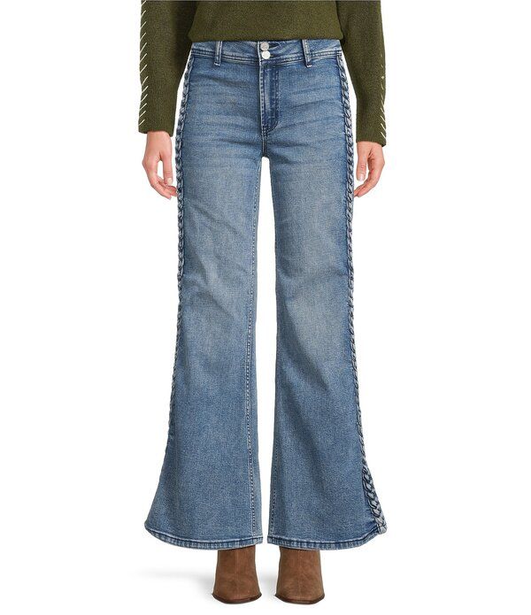 シティブルース レディース ボトムス デニムパンツ ワイドレッグ ジーンズ City Blueside Seam Braid Wide Leg Denim Jeans Vintage Whisker