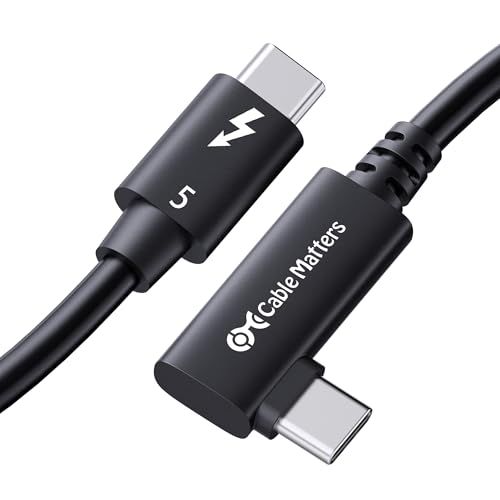 [Intel認証] Cable Matters 80Gbps L字 Thunderbolt 5 ケーブル 0.8m ? [最大120Gbps帯域幅ブースト・240W充電・8K / 4K 540Hz対応] L字型 サンダーボルト5 ケーブル Thunderbｍａ