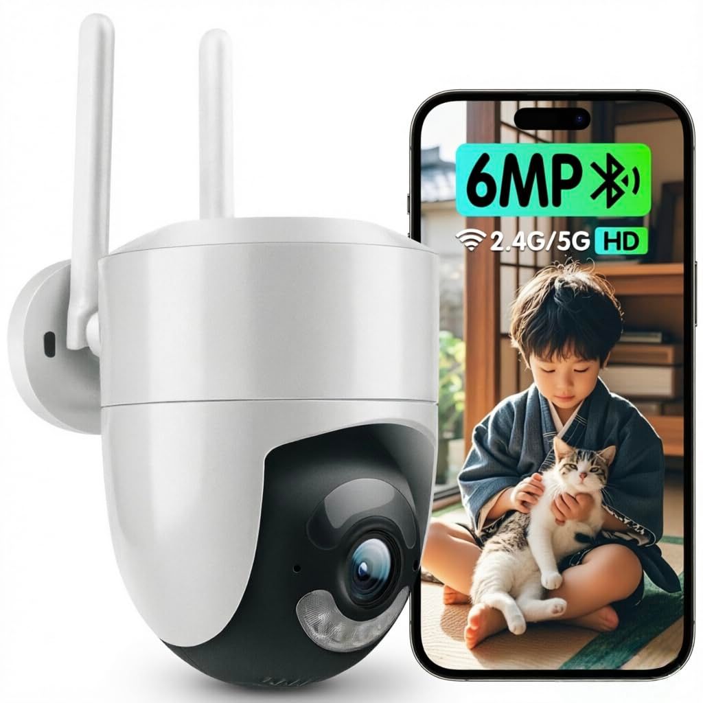 【600万超高画素・AI自動追跡搭載】AESTIQUO 防犯カメラ 屋外 6MP 5GHz&2.4GHzデュアルバンド対応 360°見守り パンチルト（左右355°/上下120°） AI人物検知 人感発光 夜間カラー フルカラーナイトビジョン 双方向通話 ｍａ