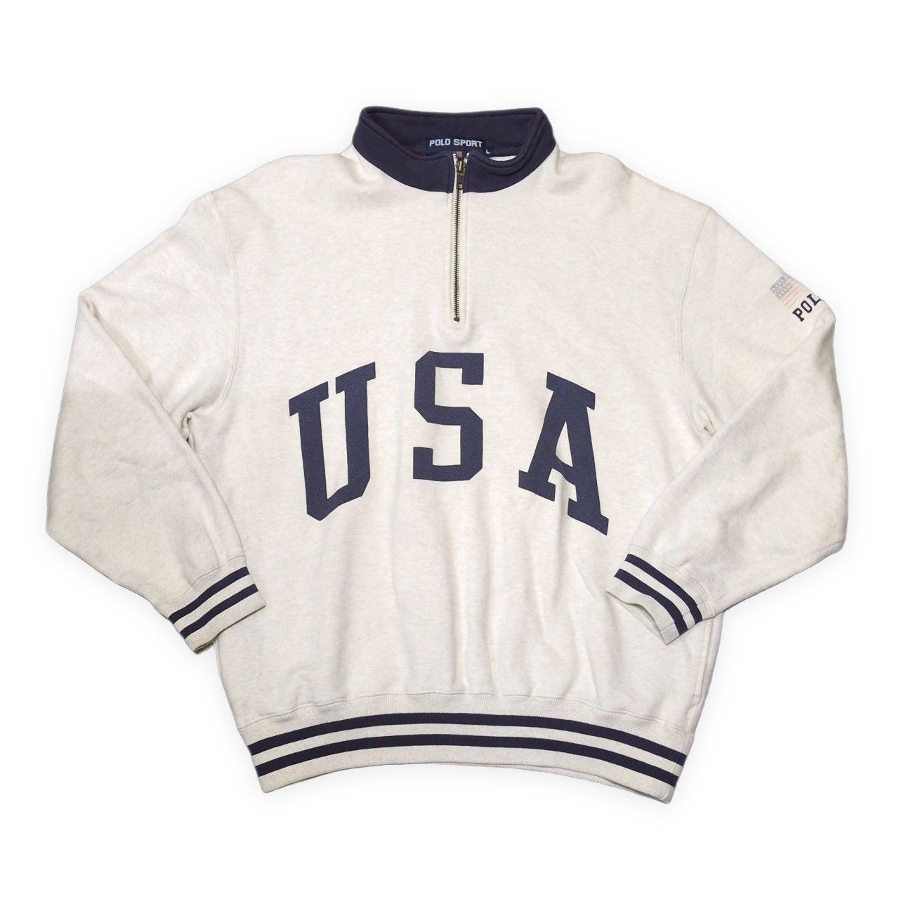 POLO SPORT 90's 90年代 ポロスポーツ USAプリント ハーフジップスウェット トレーナー メンズ Lサイズ ヴィンテージ