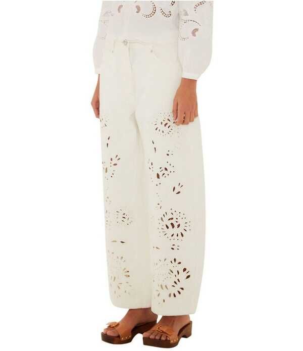 ファーム レディース ボトムス カジュアルパンツ ワイドレッグ フラワー柄 フラワー Farm Rio Richelieu White Floral Cutwork Wide Leg Twill Pa