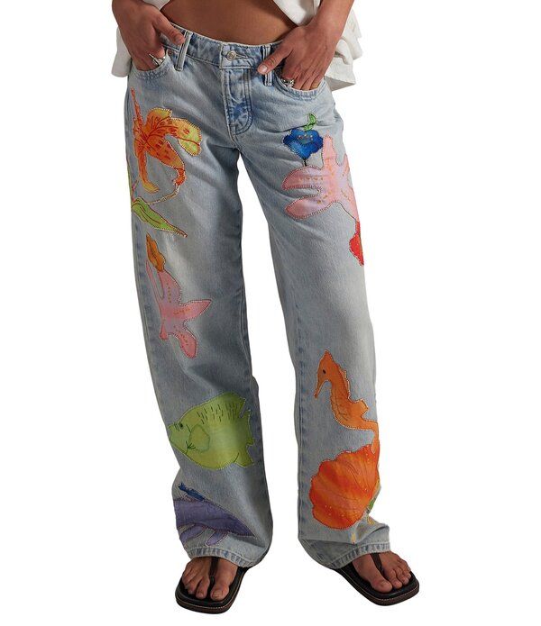フリーピープル レディース ボトムス デニムパンツ ローライズ Free People Surfside Patched LowRise Denim Jean Tropical Tide デニム
