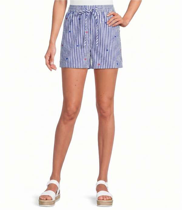 スカイズアブルー レディース ボトムス ハーフパンツ・ショーツ ショートパンツ 刺繍 Skies Are Blue Stripe Star Embroidered Pull On Shorts Blu