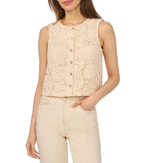 セセ レディース アウター ベスト クルーネック ノースリーブ レース CeCe Paisley Lace Crew Neck Sleevelesscallop Coordinating Vest N 21,520円