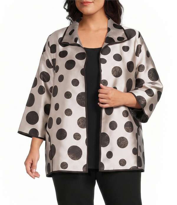 キャロライン ローズ レディース アウター コート プラスサイズ ジャケット グラフィック Caroline Rose Plusize Graphic Dot Jacquard Spread Coll