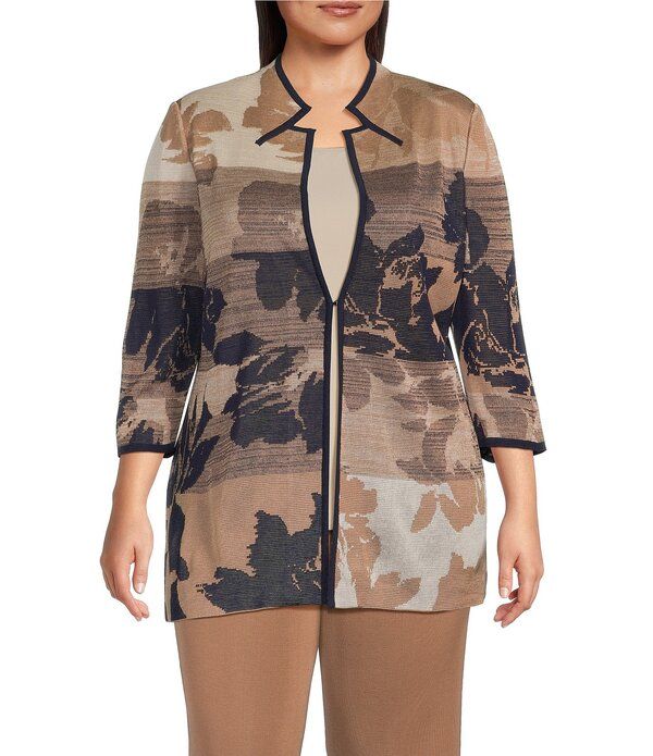 ミンウォン レディース アウター コート フラワー柄 プラスサイズ ニット フラワー ジャケット Ming Wang Plusize Jacquard Knit Ombre Floral Mandar