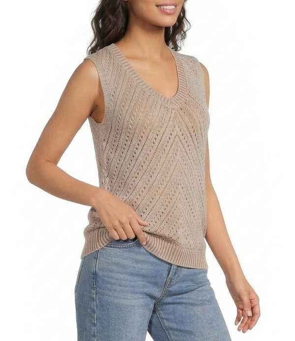 シティブルース レディース アウター ベスト ノースリーブ City Bluesleeveless Acid Wash Crochet Vest Latte