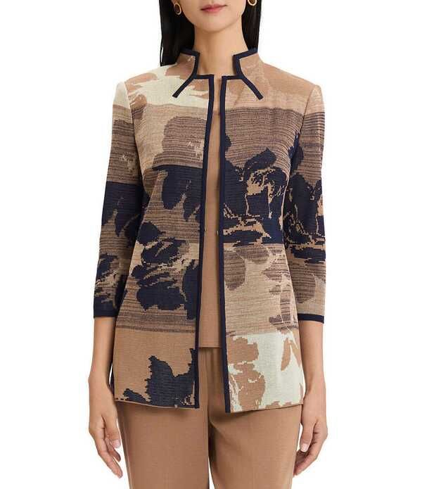 ミンウォン レディース アウター コート フラワー柄 ニット フラワー ジャケット Ming Wang Jacquard Knit Ombre Floral Mandarin Collar 34 Sl
