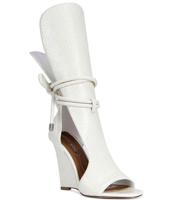 アザレア ワン レディース シューズ サンダル Azalea Wang Douma Embossed Shin Guard Wrap Tie Gladiator Wedge Sandals White