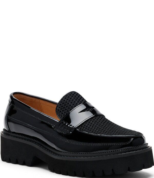 マークノーラン レディース シューズ スリッポン・ローファー メッシュ レザー Marc Nolan Womens Ms Adler Patent Leather and Mesh Lug Penny