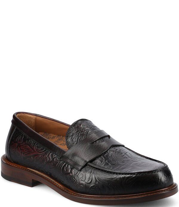 タフト メンズ シューズ スリッポン・ローファー フラワー柄 レザー フラワー Taft Mens Jack Floral Embossed Leather Penny Loafers Floral