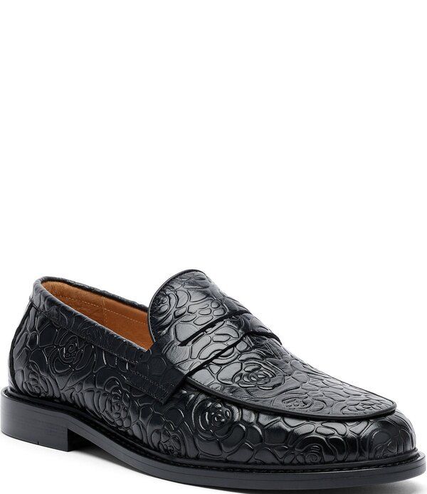 マークノーラン メンズ シューズ スリッポン・ローファー フラワー柄 レザー フラワー Marc Nolan Mens Calum Floral Embossed Leather Penny Loaf