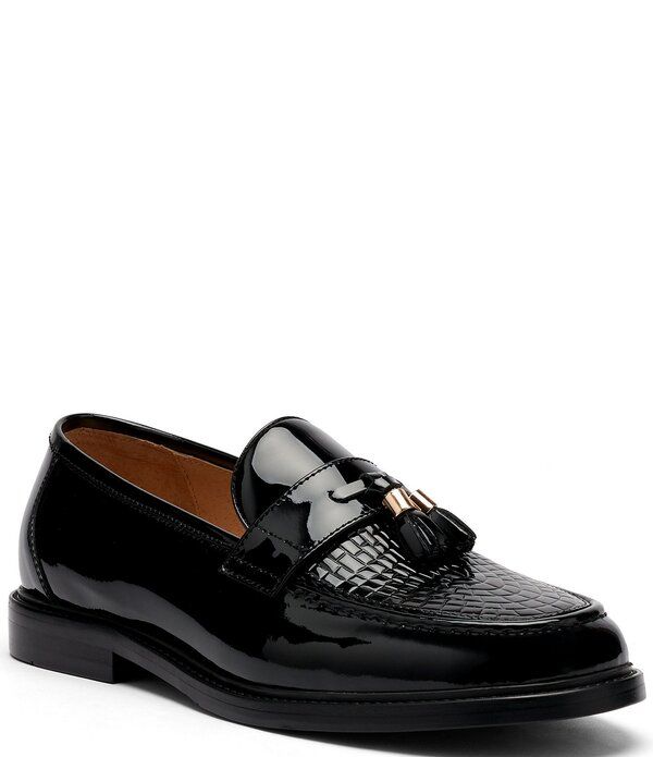 マークノーラン メンズ シューズ スリッポン・ローファー レザー Marc Nolan Mens Denzel Patent Leather Embossed Accentasseloafer Bla