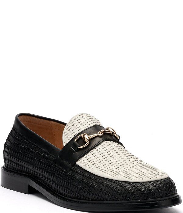 マークノーラン メンズ シューズ スリッポン・ローファー レザー Marc Nolan Mens Boardwalk Woven Leather HorseBit Loafers BlackWoven