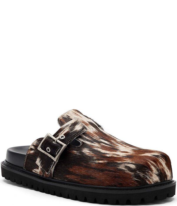 マークノーラン メンズ シューズ スリッポン・ローファー プリント Marc Nolan Menshiloh Cow Print Buckle Hardware Clog Dark Brown ブラウ