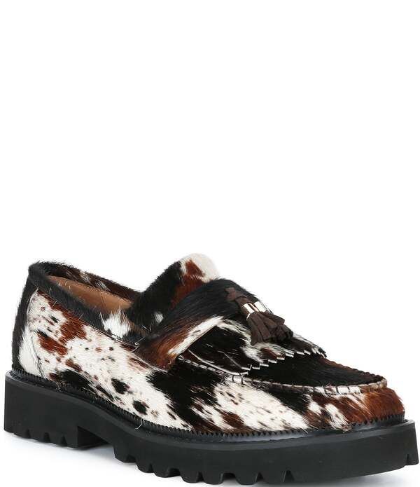 マークノーラン メンズ シューズ スリッポン・ローファー プリント Marc Nolan Mens Journey Cow Print Pony Hair Lug Kiltie Tasseloafer